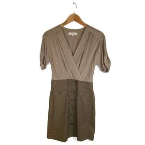 LOFT Dress Size 4 Connected Blouse Skirt Olive Green Tan Button Seperates Look